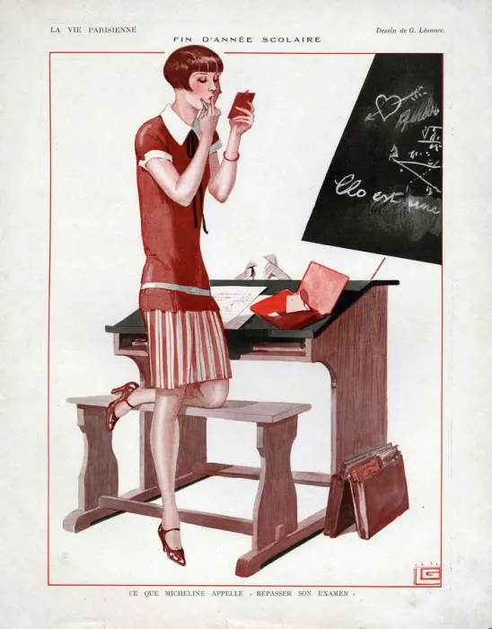 Framed Print : La Vie Parisienne 1926 1920s France cc school education lipstick make-up applying Framed Print : La Vie Parisienne 1926 1920s France cc school education lipstick make-up applying