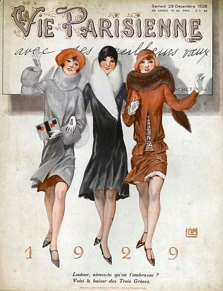 La Vie Parisienne 1928 1920s France cc womens hats coats fur new yearAs eve