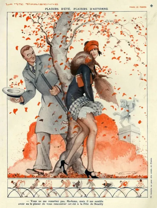 Framed Print : La Vie Parisienne 1929 1920s France cc autumn seasons leaves coats hats mens womens Framed Print : La Vie Parisienne 1929 1920s France cc autumn seasons leaves coats hats mens womens