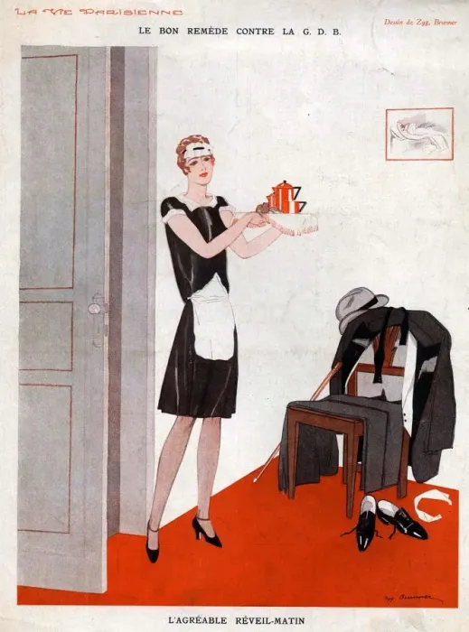 Framed Print : La Vie Parisienne 1929 1920s France cc maids tea coffee servants Framed Print : La Vie Parisienne 1929 1920s France cc maids tea coffee servants