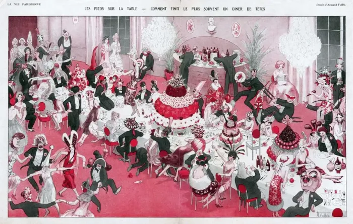 Framed Print : La Vie Parisienne 1929 1920s France Vallee banquets feasts dancing illustrations