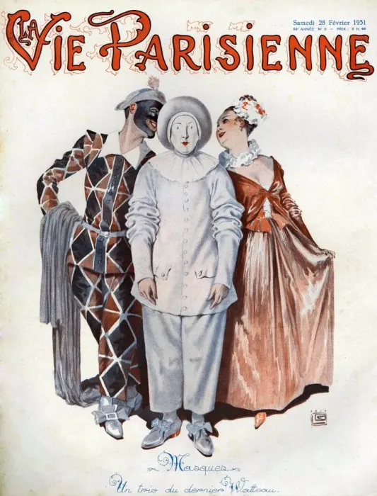 Framed Print : La Vie Parisienne 1931 1930s France cc mimes clowns masks fancy dress masquerade