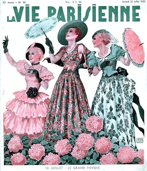 La Vie Parisienne 1935 1930s France magazines dresses parasols umbrellas flowers
