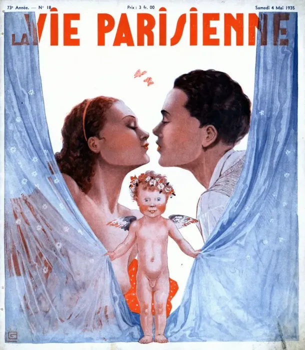 Framed Print : La Vie Parisienne 1935 1930s France magazines kissing cupids