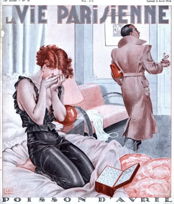 Framed Print : La Vie Parisienne 1936 1930s France magazines couples beds affairs jilted arguments