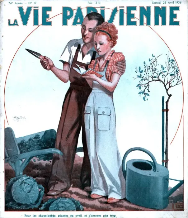 Framed Print : La Vie Parisienne 1936 1930s France magazines couples gardening tools gardens Framed Print : La Vie Parisienne 1936 1930s France magazines couples gardening tools gardens