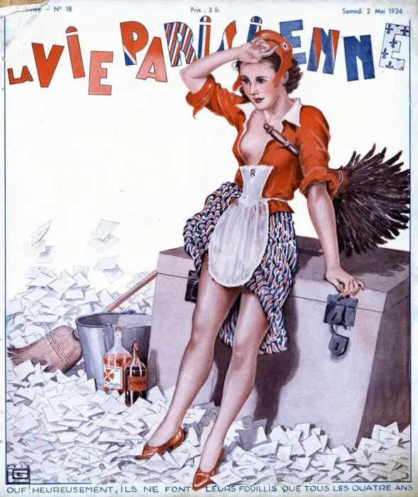 Framed Print : La Vie Parisienne 1936 1930s France magazines maids erotica dusters elections voting Framed Print : La Vie Parisienne 1936 1930s France magazines maids erotica dusters elections voting