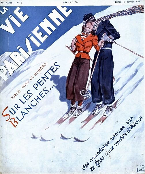 La Vie Parisienne 1938 1930s France magazines winter sports kissing skiing couples