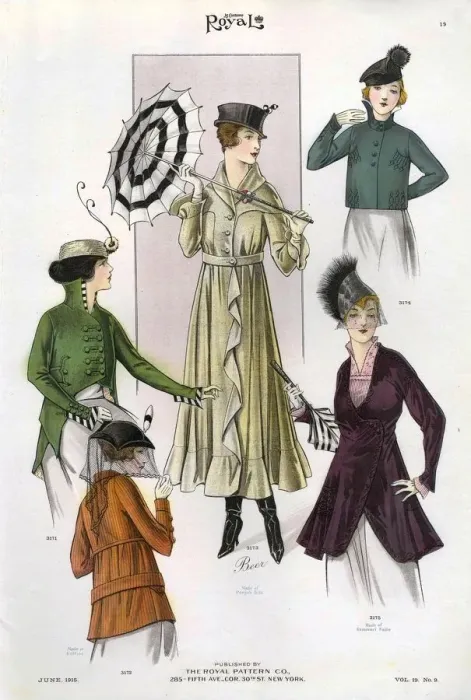 Framed Print : Le Costume Royal 1915 1910s USA cc womens coats parasols umbrellas