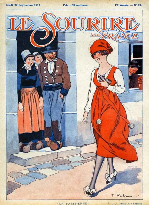 Framed Print : Le Sourire 1917 1910s France cc magazines youth walking watching