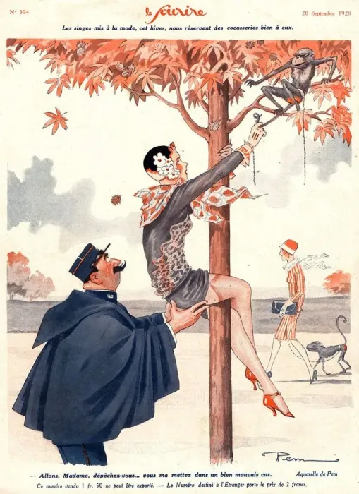 Framed Print : Le Sourire 1920s France glamour erotica police climbing trees magazines Framed Print : Le Sourire 1920s France glamour erotica police climbing trees magazines
