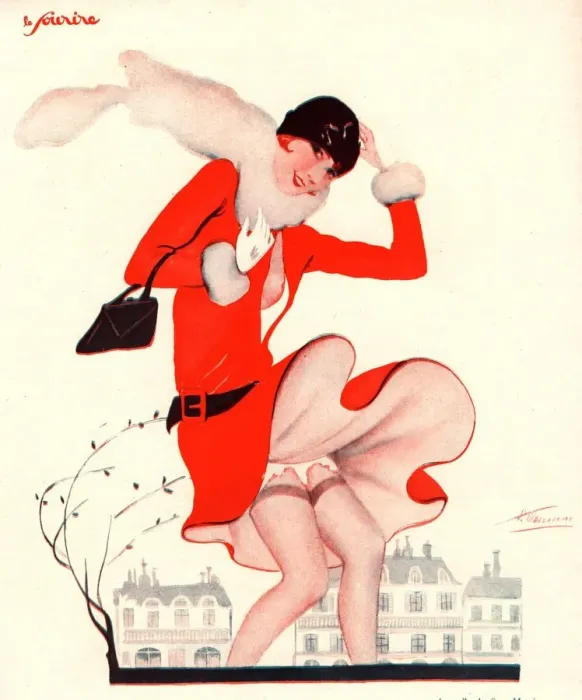 Framed Print : Le Sourire 1920s France seasons autumn windy womens magazines Framed Print : Le Sourire 1920s France seasons autumn windy womens magazines