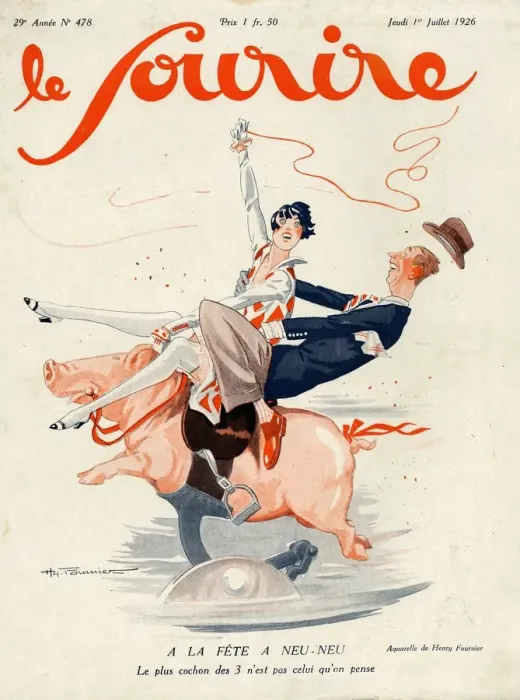 Framed Print : Le Sourire 1926 1920s France magazines pigs fairs fairgrounds rides illustrations