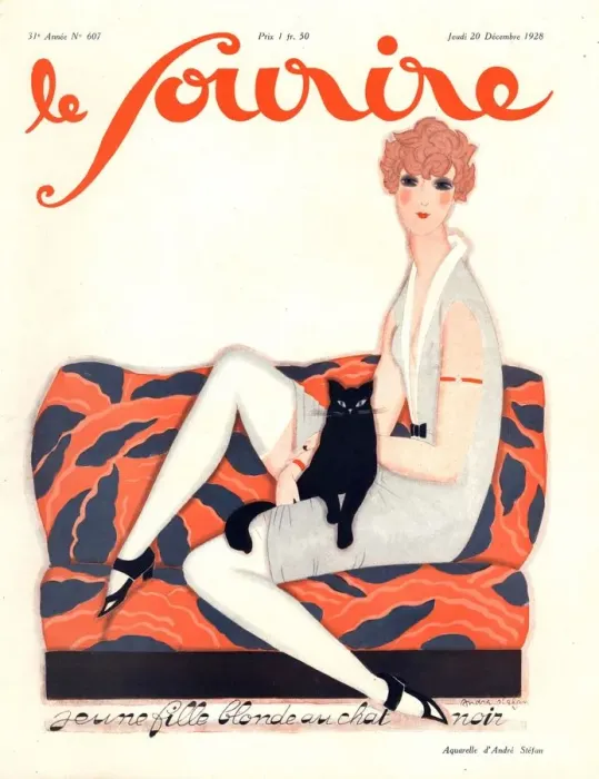 Framed Print : Le Sourire 1928 1920s France glamour art deco pets cats womens magazines Framed Print : Le Sourire 1928 1920s France glamour art deco pets cats womens magazines