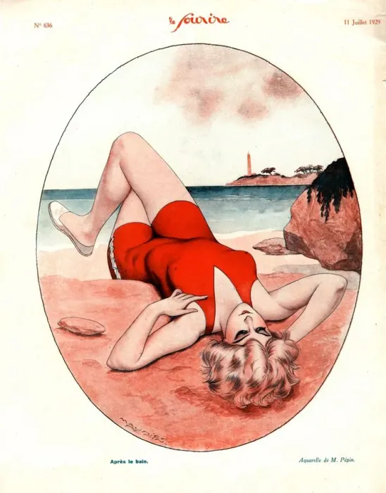 Framed Print : Le Sourire 1929 1920s France holidays glamour sunbathing seaside womens swimwear Framed Print : Le Sourire 1929 1920s France holidays glamour sunbathing seaside womens swimwear