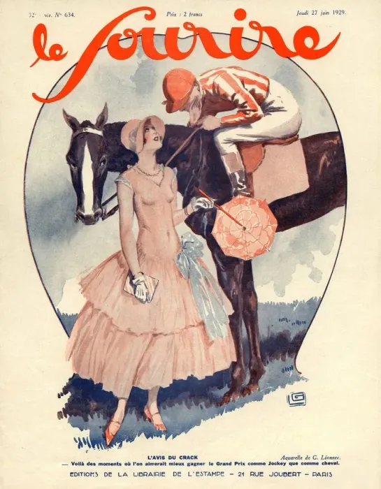 Framed Print : Le Sourire 1929 1920s France horses racing jockeys magazines illustrations