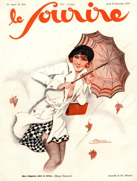 Framed Print : Le Sourire 1929 1920s France seasons autumn windy winds womens magazines Framed Print : Le Sourire 1929 1920s France seasons autumn windy winds womens magazines