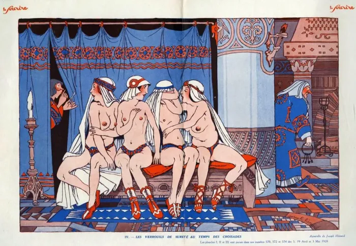 Framed Print : Le Sourire 1930 1930s France erotica harems chastity belts keys illustrations Framed Print : Le Sourire 1930 1930s France erotica harems chastity belts keys illustrations
