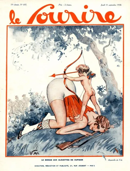 Framed Print : Le Sourire 1930 1930s France erotica love cupids cherubs magazines VAL