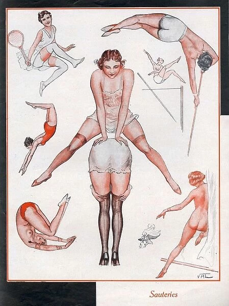 Le Sourire 1930s France erotica keep fit exercise aerobics illustrations keep-fit