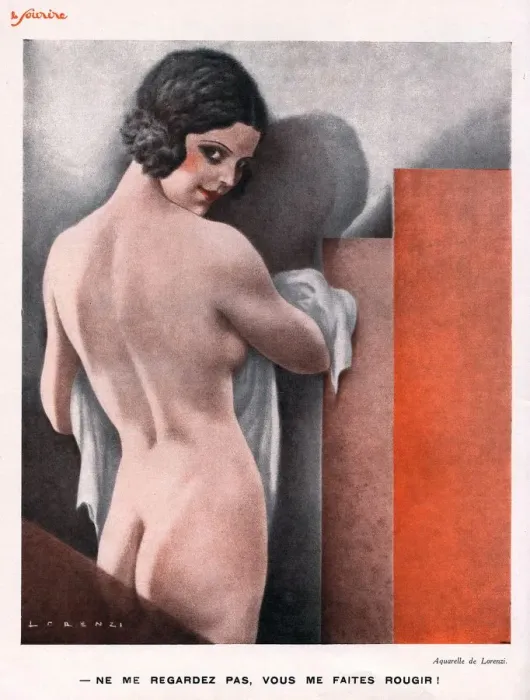 Framed Print : Le Sourire 1930s France erotica naked nudes nudity boudoir illustrations Framed Print : Le Sourire 1930s France erotica naked nudes nudity boudoir illustrations