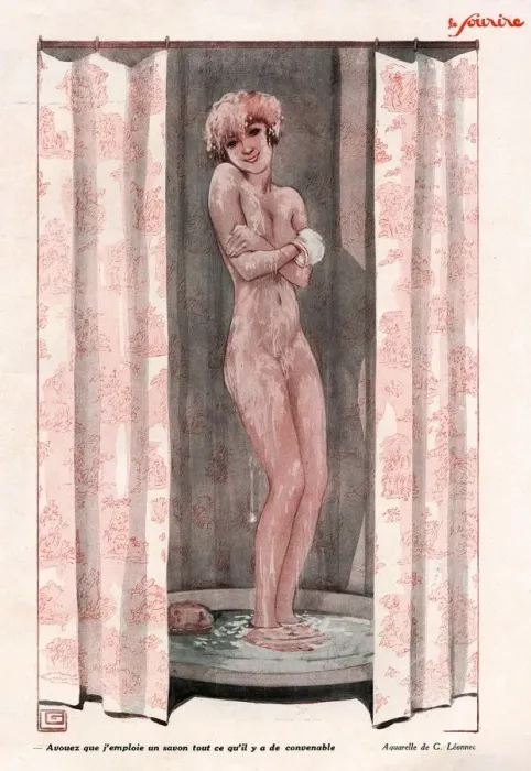 Framed Print : Le Sourire 1930s France erotica showers naked nudes nudity boudoir illustrations Framed Print : Le Sourire 1930s France erotica showers naked nudes nudity boudoir illustrations