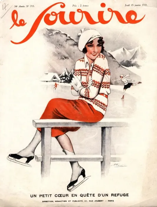Framed Print : Le Sourire 1930s France ice skating winter sport womens magazines Framed Print : Le Sourire 1930s France ice skating winter sport womens magazines