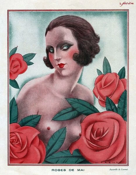 Le Sourire 1930s France womens portraits flowers roses erotica illustrations gardens