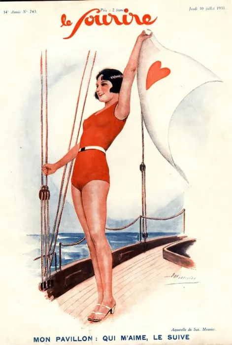 Framed Print : Le Sourire 1931 1930s France sailing swimwear swim suits swimming costumes magazines