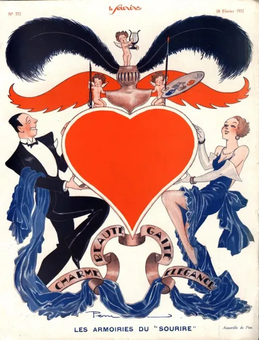 Framed Print : Le Sourire 1932 1930s France valentines mens womens magazines valentines clothing