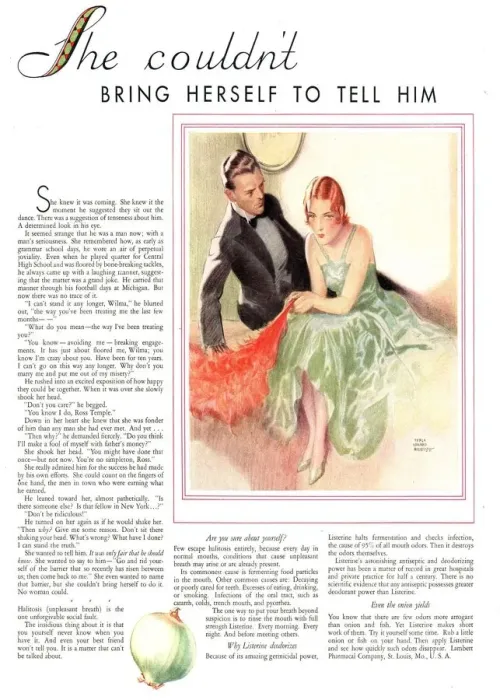 Framed Print : Listerine 1920s USA bad breath fear halitosis mouthwash gargle