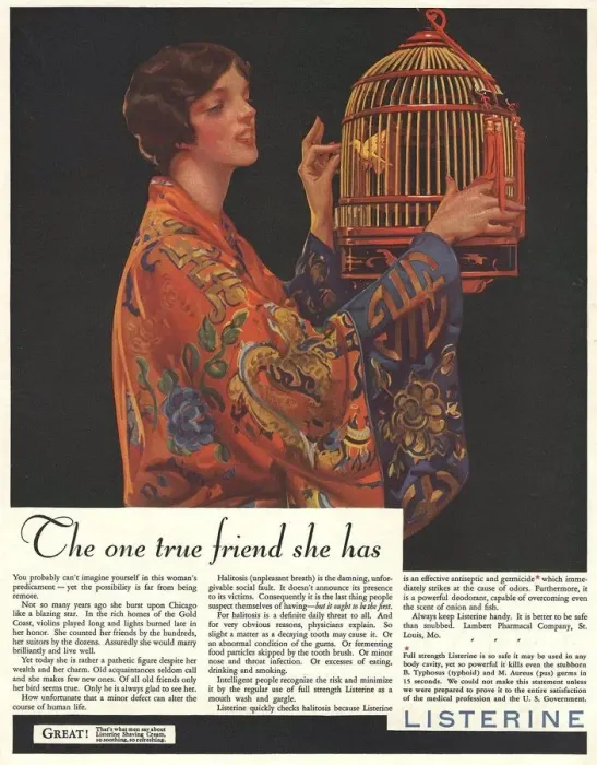 Framed Print : Listerine 1920s USA bad breath fresheners humour bird cage cages mouthwash Framed Print : Listerine 1920s USA bad breath fresheners humour bird cage cages mouthwash