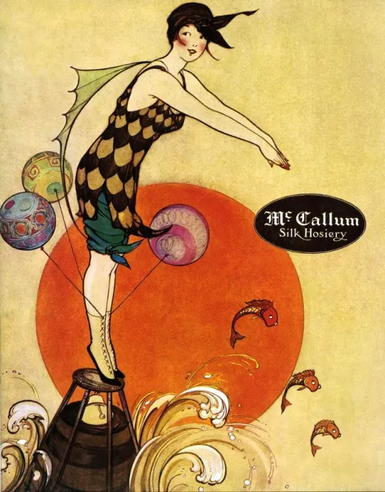 Framed Print : McCallum 1917 1910s USA womens hosiery nylons stockings diving Framed Print : McCallum 1917 1910s USA womens hosiery nylons stockings diving