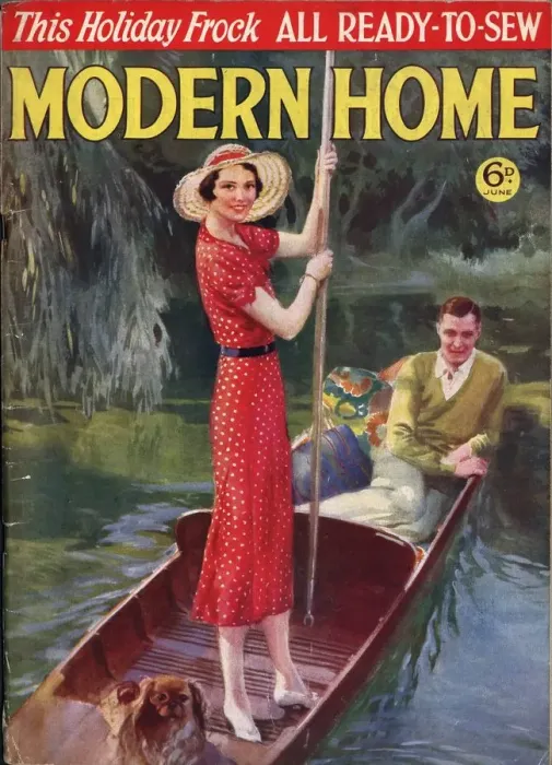 Framed Print : Modern Home 1930s UK punting boats on the rivers magazines