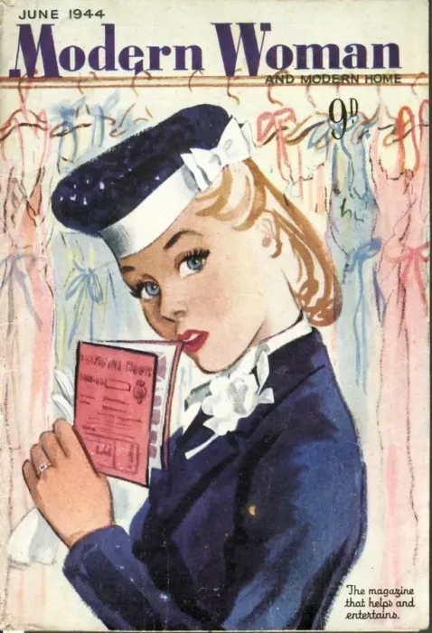 Framed Print : Modern Woman 1944 1940s UK womens ration book rationing portraits magazines Framed Print : Modern Woman 1944 1940s UK womens ration book rationing portraits magazines