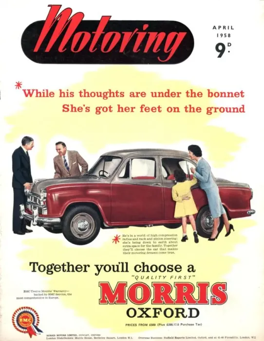 Framed Print : Motoring 1958 1950s UK cars morris oxford magazines family