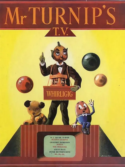 Framed Print : Mr Turnips TV 1950s UK mcitnt childrens programmes Mr Whirligig characters childrens