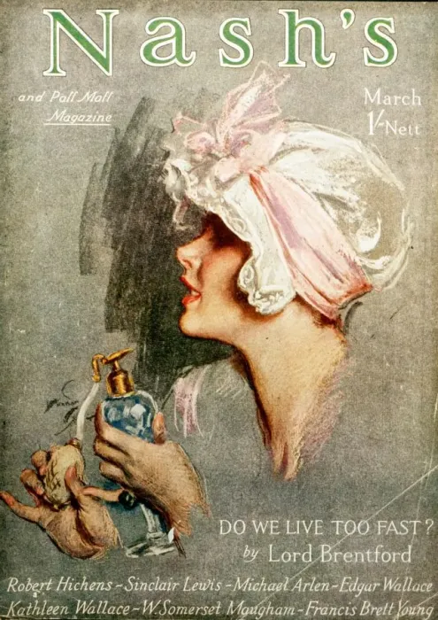 Framed Print : Nashs 1920s UK atomisers spraying womens portraits magazines Framed Print : Nashs 1920s UK atomisers spraying womens portraits magazines