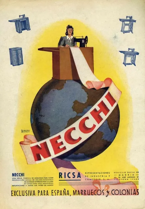 Framed Print : Necchi 1942 1940s Spain cc sewing machines globes Framed Print : Necchi 1942 1940s Spain cc sewing machines globes