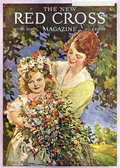Framed Print : The New Red Cross 1919 1910s USA magazines mothers and daughters flowers maws mums Framed Print : The New Red Cross 1919 1910s USA magazines mothers and daughters flowers maws mums