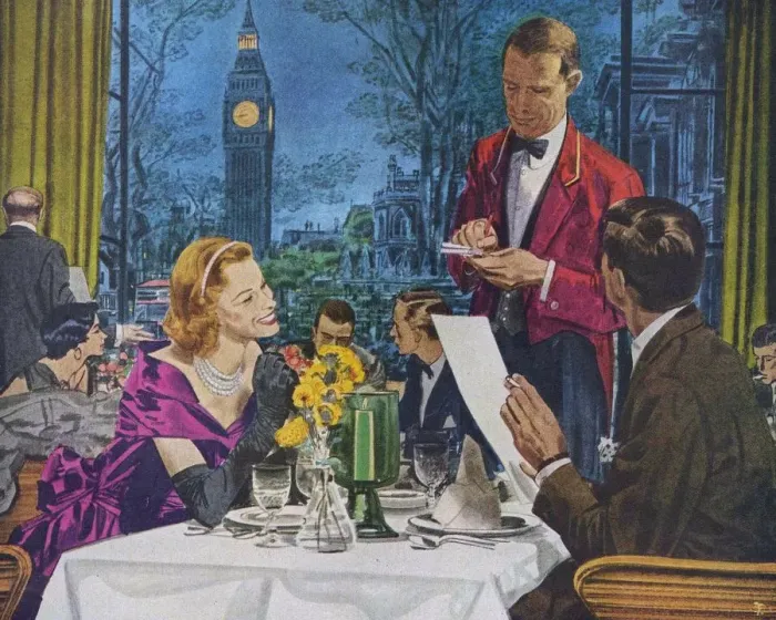 Framed Print : Pan Am, Pan American 1950s USA london big ben restaurants waiters dining Framed Print : Pan Am, Pan American 1950s USA london big ben restaurants waiters dining