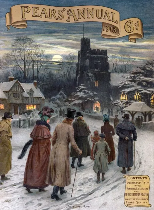 Framed Print : Pears Annual 1913 1910s UK cc villages winter snow churches eve Framed Print : Pears Annual 1913 1910s UK cc villages winter snow churches eve