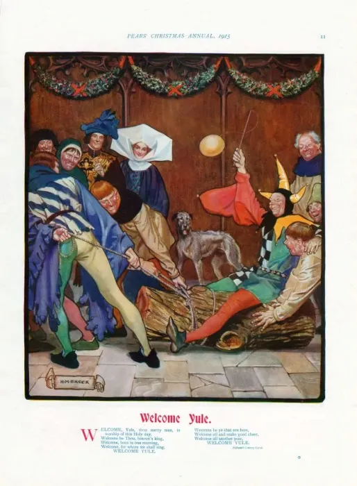 Framed Print : Pears Annual 1915 1910s UK cc carols welcome yule logs jesters parties party Framed Print : Pears Annual 1915 1910s UK cc carols welcome yule logs jesters parties party