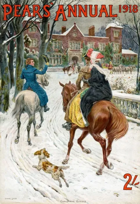 Framed Print : Pears Annual 1918 1910s UK cc winter snow horses riding dogs