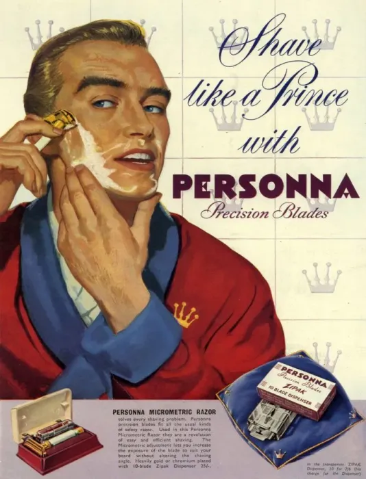 Framed Print : Personna 1953 1950s UK shaving mens shaving blades razors