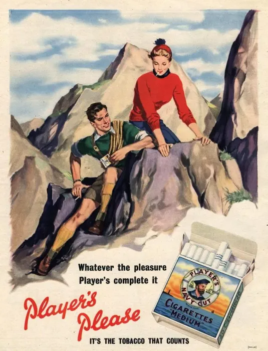 Framed Print : Players Navy Cut 1950s UK cigarettes smoking mountain climbing