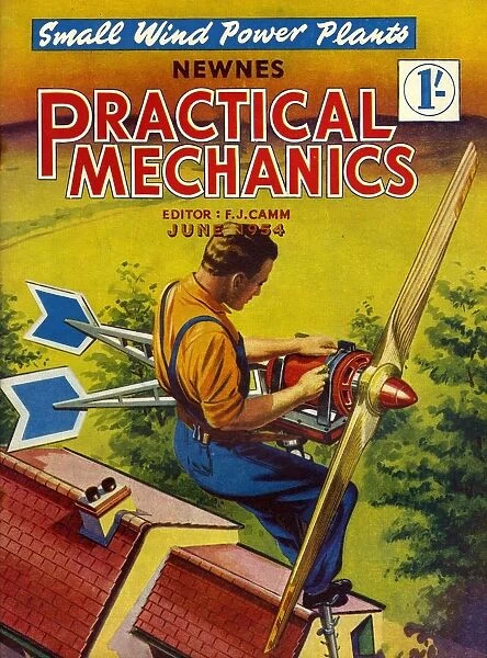 Practical Mechanics 1954 1950s UK magazines wind power turbine global warming alternative