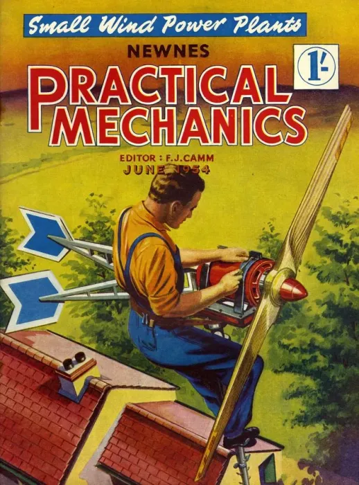 Framed Print : Practical Mechanics 1954 1950s UK magazines wind power turbine global warming alternative Framed Print : Practical Mechanics 1954 1950s UK magazines wind power turbine global warming alternative