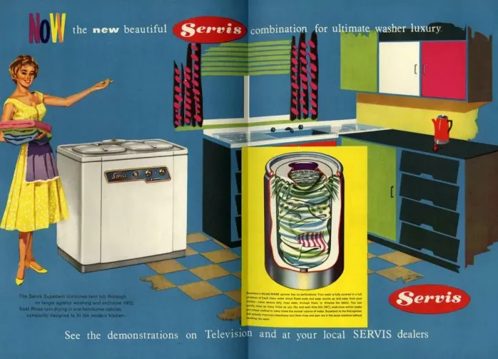 Framed Print : Servis 1950s UK washing machines housewives housewife kitchens woman women Framed Print : Servis 1950s UK washing machines housewives housewife kitchens woman women