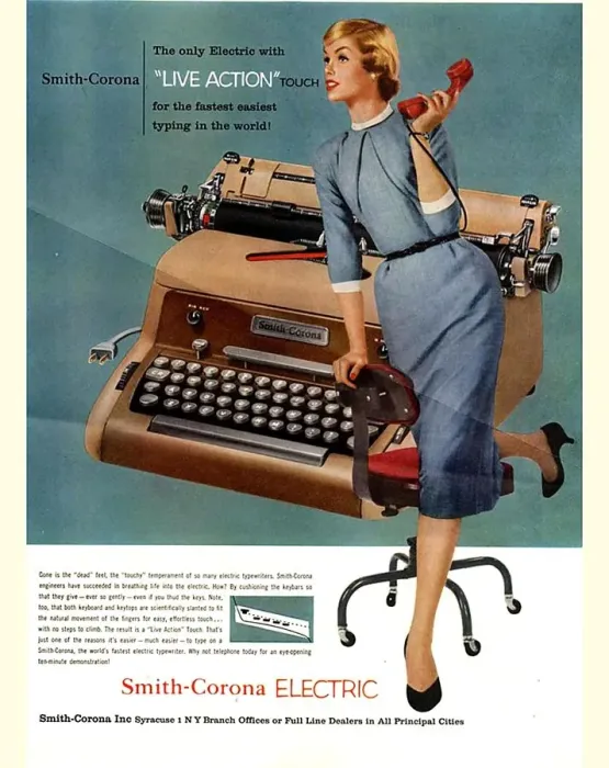 Framed Print : Smith-Corona 1950s USA mcitnt equipment typewriters secretaries secretary Framed Print : Smith-Corona 1950s USA mcitnt equipment typewriters secretaries secretary